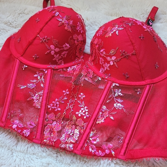 🍒NWT🍒 VS VERY SEXY FLORAL EMBROIDERY BUSTIER & THONG SET - Picture 6 of 11